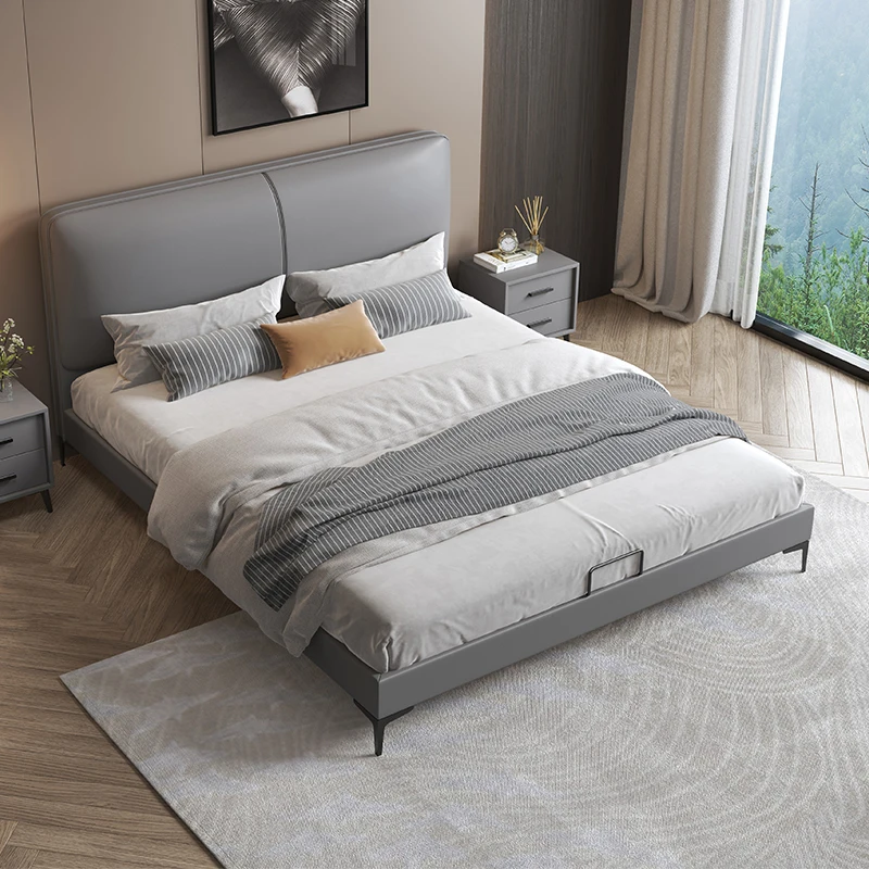 Nordic light luxury technology cloth minimalist modern 1.8m solid wood soft bed