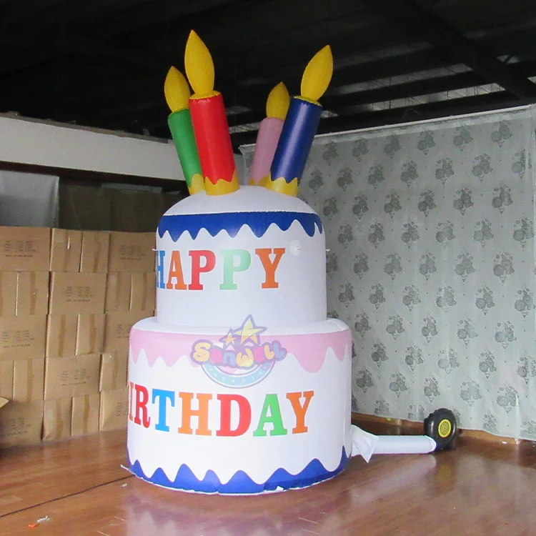 Vivid color happy birthday inflatable cake model for decoration/advertising