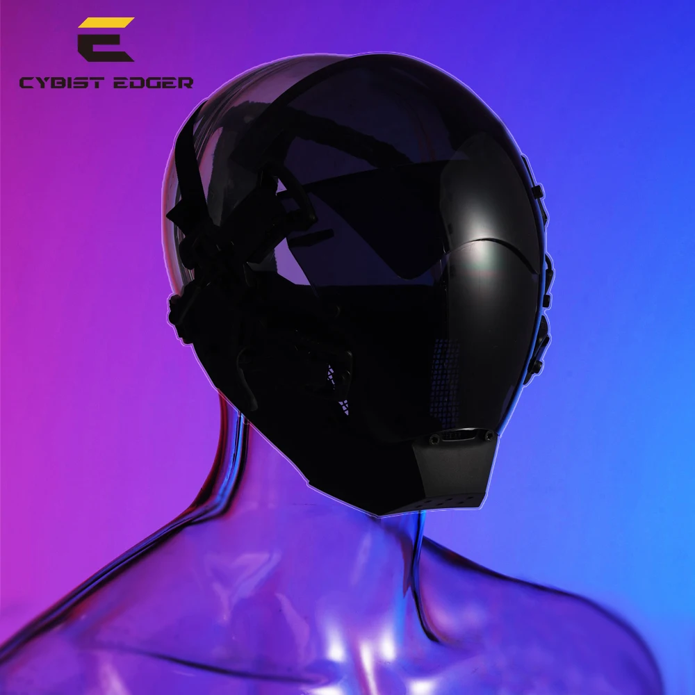 CYBER01 Cyberpunk Helmet Mask with LED Light, Future Cosplay Props for Men Women Boys, Halloween Party Christmas Party Type