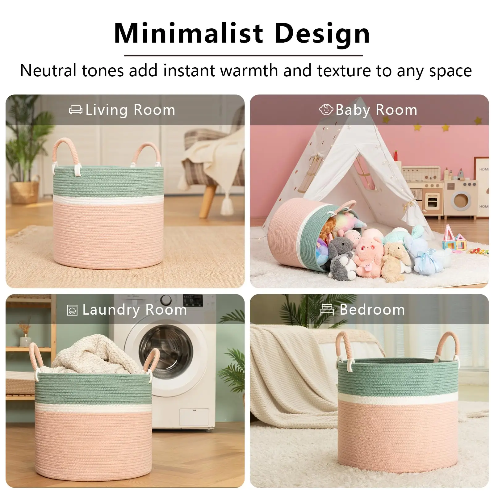 Large Dirty Clothes Foldable Collapsible Hand Hampers Storage Containers Cotton Rope Woven Laundry Basket