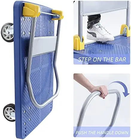 Platform Truck with 880lb Load Capacity Flatbed Push Dolly Foldable Push Hand Cart for Loading and Storage Noiseless