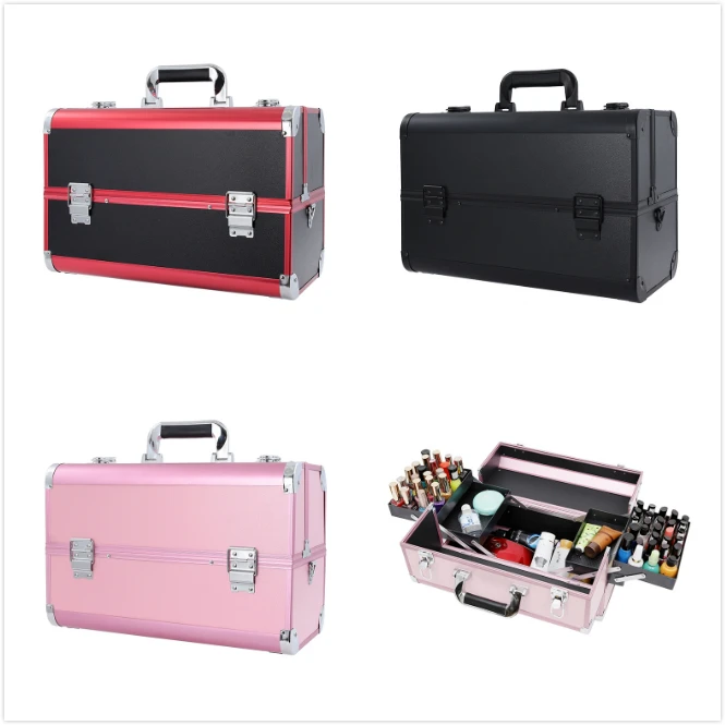 New Design Locking Aluminum Cosmetic Organizer Tool Box With Extendable Trays Cosmetic Hair Beauty Tool Case Nail Art Box