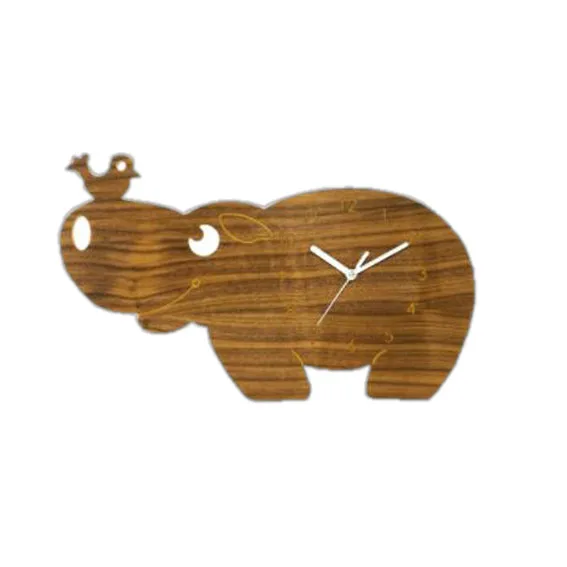 Decorative Cartoon Animal Hippo Silhouette Wooden Wall Mounted Clock MDF Kid Gift Kids Room