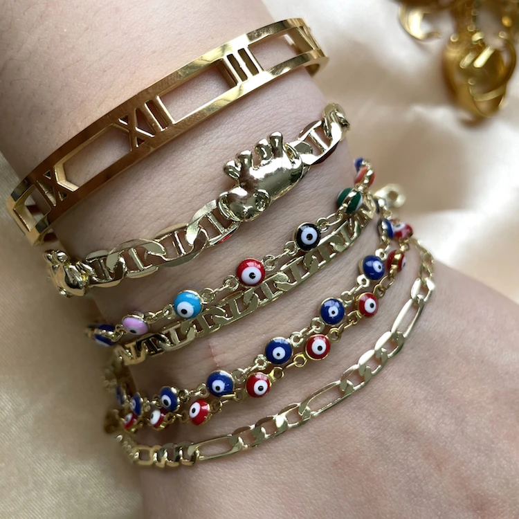 Jialin INS 14k gold multi color blue red evil eyes nk chain chic pig nose chain coffee bean chain elephant bracelet