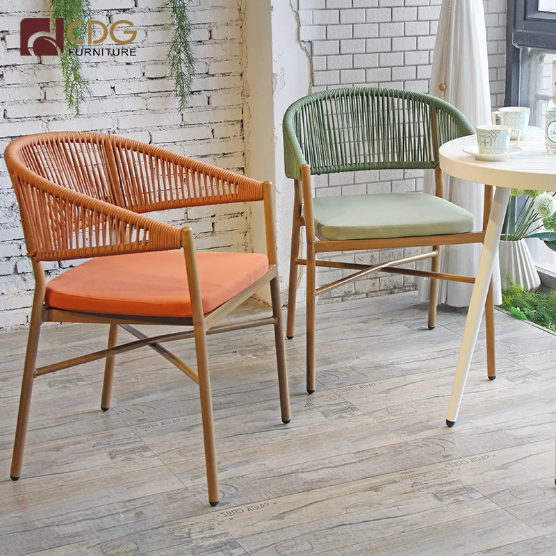 Rope Weaving Chair Wooden Effect Garden Furniture Aluminum Chair Wholesale Garden Furniture Terrace Rope Chairs