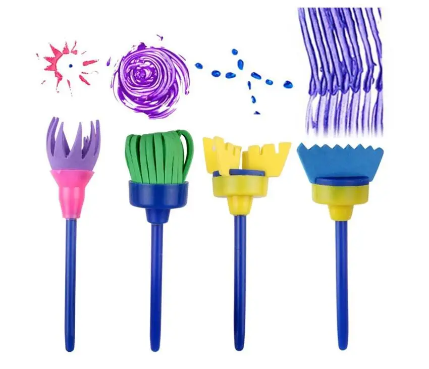 DIY Flower Graffiti Sponge Art Supplies Brushes Seal Painting Tools Funny Drawing Toys Funny Creative Toy For Children 4 Pcs/set