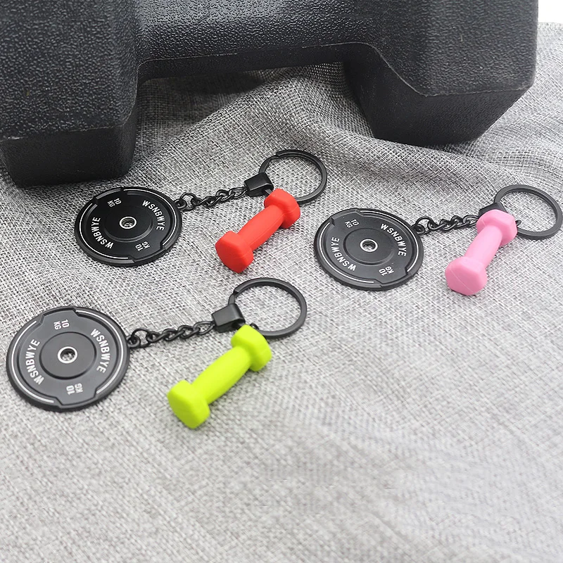 custom logo neoprene dumbbell custom stackable  designer business barbell rubber bump plate fitness dumbbell set Keychain