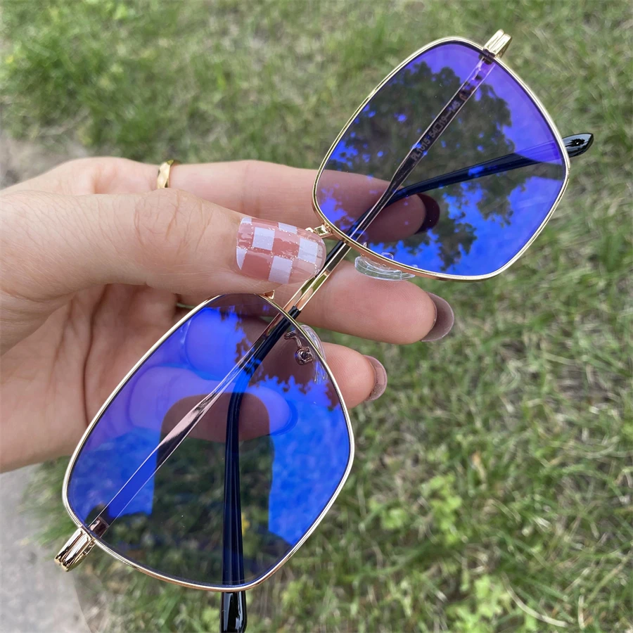 photochromic lens turn dark with sun light optical lunettes photogray antireflet bleu metal gold big square glasses blue light