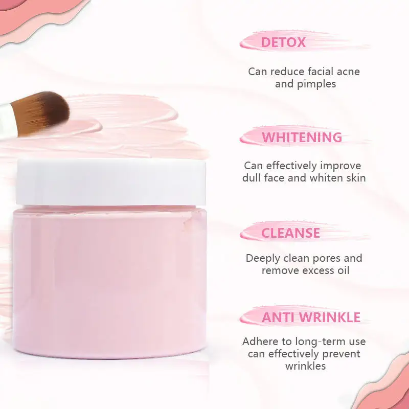 Private Label logo Face Mud Mask Powder Skin Exfoliating Clarifying Whitening Rose Pink Clay Mask