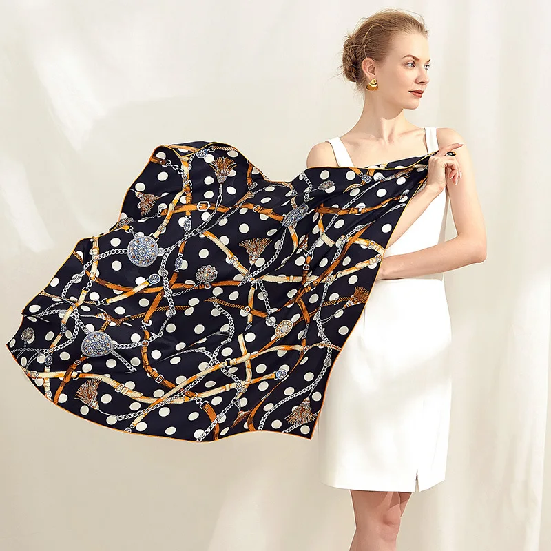 New Arrival Latest Design 100% Silk Screen Printing Hand Rolled Customised Modern Silk Hair Scarf Women