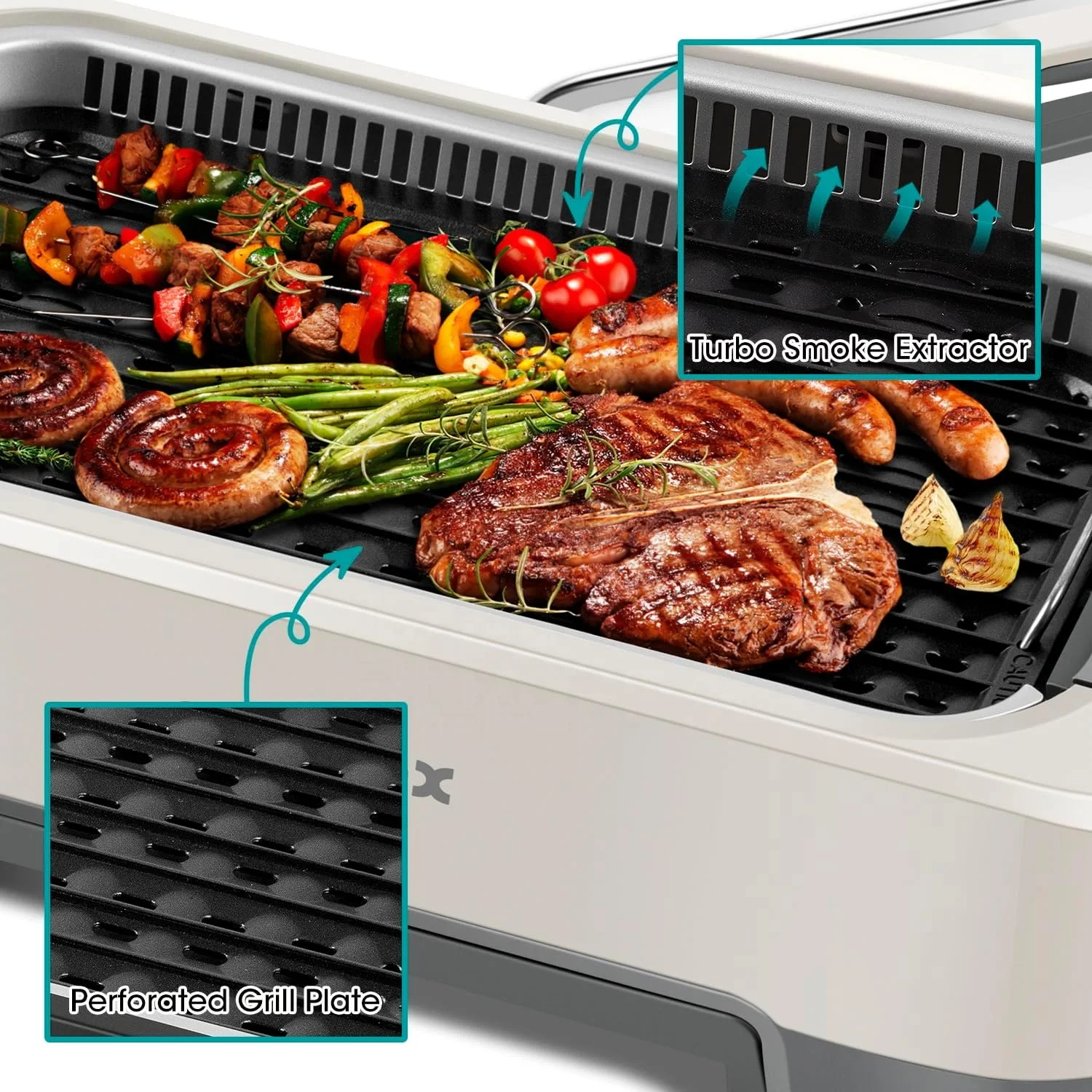 New design Smokeless Grill with Tempered Glass Lid with Interchangeable Griddle Plate and Turbo Speed Smoke Extractor Technology