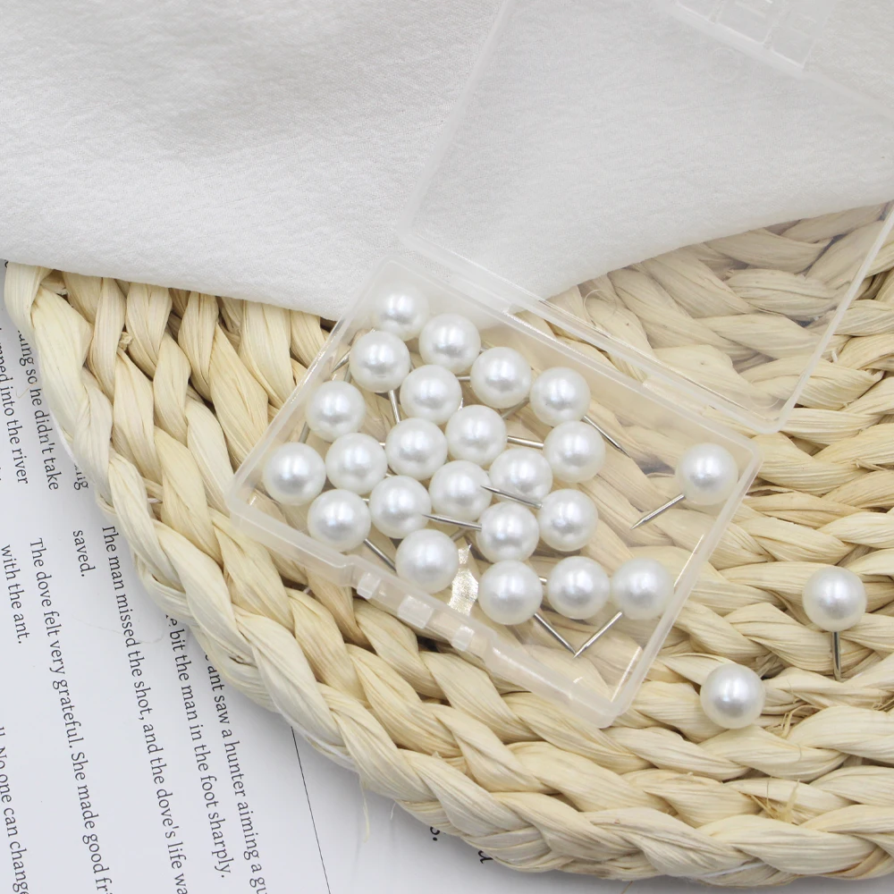 25 Pieces Pearl Push Pins Plastic Round Head Thumb Tacks Map Push Pins for Map Bulletin Board Cork Board and Fabric Marking