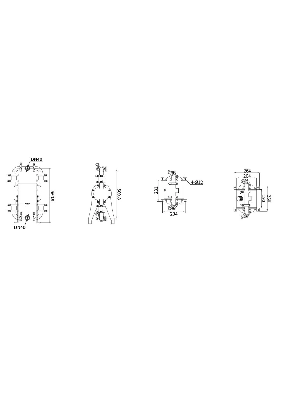 Sanitary pump dn 40 food grade ss304/316L auto shut down pneumatic diaphragm pump