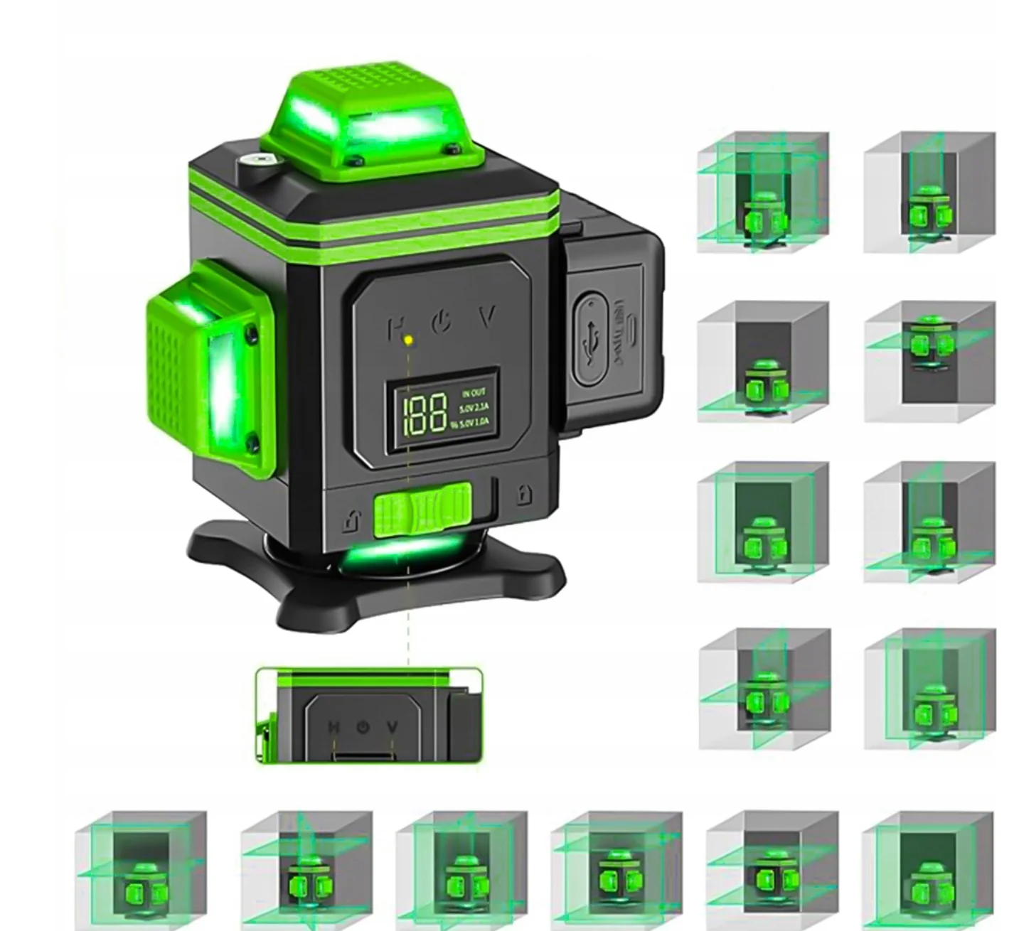 Green 360 Self Leveling Rotary Laser Level 4D 16 Lines Horizontal&Vertical Cross Line Laser Surveying Measuring Tools