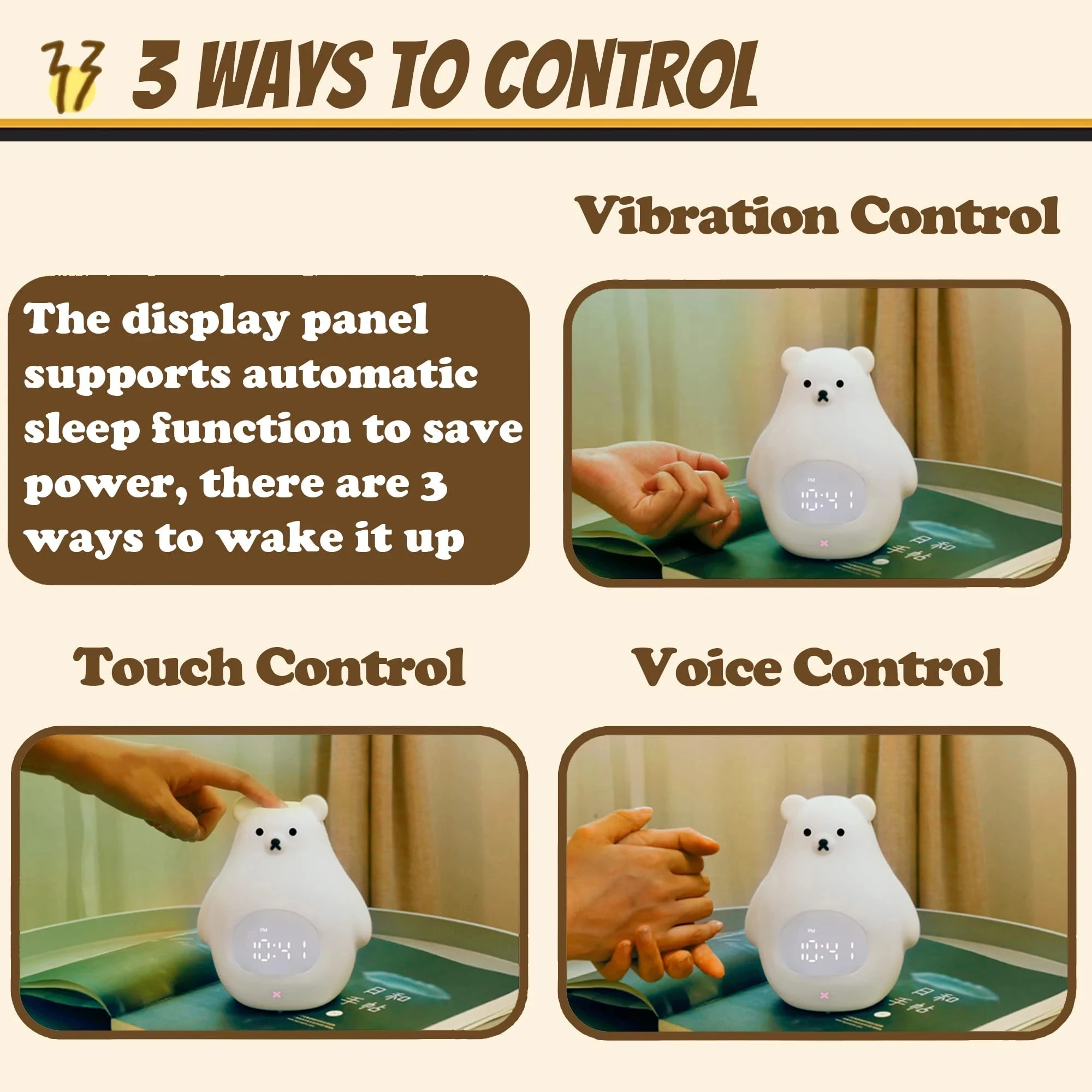 Cute Bear Table Lamp Led Lights Luminary Nightlights Alarm Clock Light Home Decor Accessories Birthday Gifts for Kids Lighting