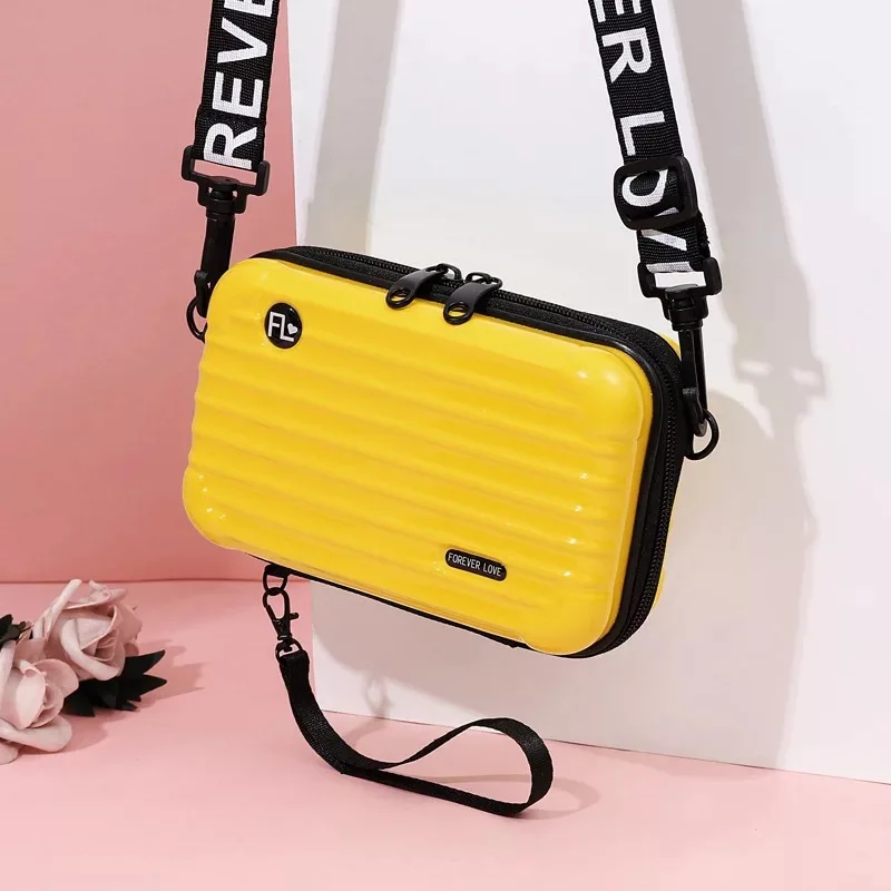 New design luggage suitcase shape makeup case for women shoulder cosmetic bag cute mini crossbody messenger bag
