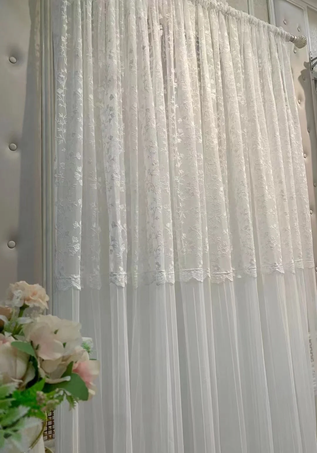 China factory wholesale home decorative living room embroidery sheer curtain with lace