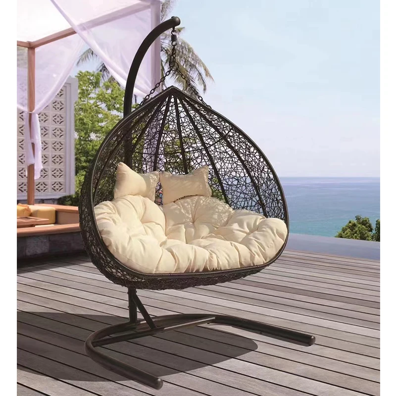 Egg Outdoor Rattan Swing Pod Garden Double Seater Patio Price Round Basket Indoor Hot Sell Wicker Shaped Swinging Hanging Chair