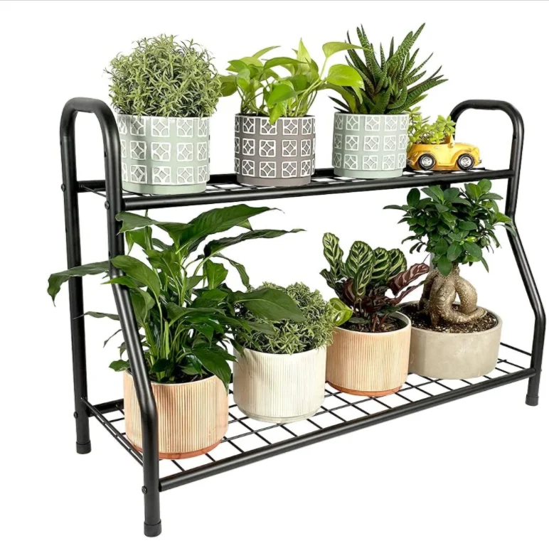 Modern design 2-layer freestanding metal plant stand