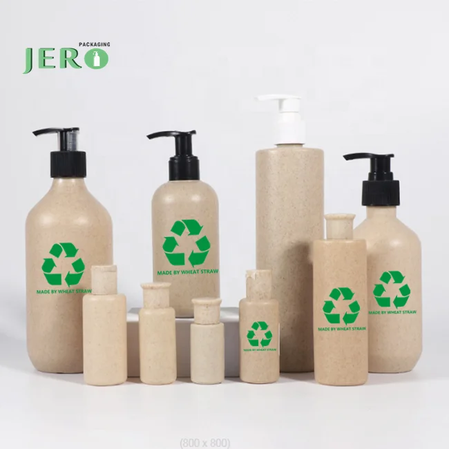 PCR plastic cosmetic packaging wheat straw biodegradable plastic shampoo bottles degradable PLA straw plastic bottles