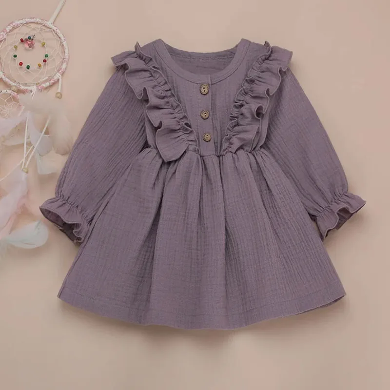 Conyson New Kids Girl Autumn Dress Ruffles Long Sleeve Solid Party Dresses For Girls Elegant Slim Waist Dress Girls Clothes Sets