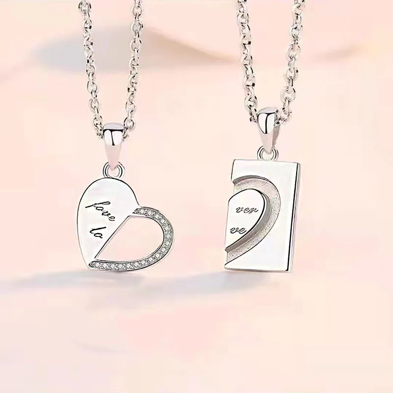Factory Wholesale Couple Heart Necklace Jewelry 925 Sterling Silver 18K Gold Plated Chain Necklace For Women And Men
