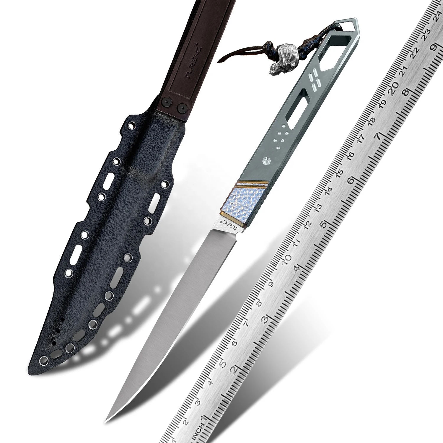 CNC TC4 Titanium Handle Survival Outdoor Dive Knives with Sheath Bohler M390 Steel Fixed Blade Hunting Knife