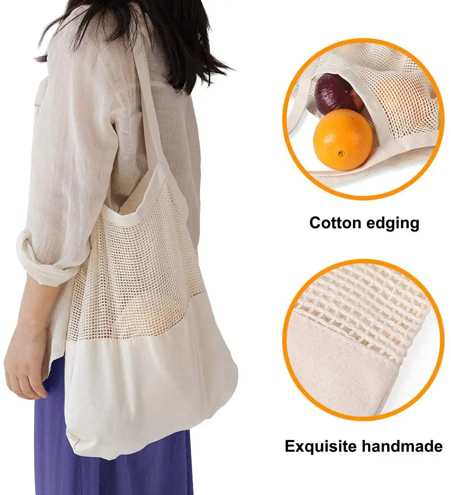 Eco Friendly Reusable Mesh Bag Washable Natural Organic Cotton Mesh Produce Shopping Bag Produce Bags For Vegetable Fruit