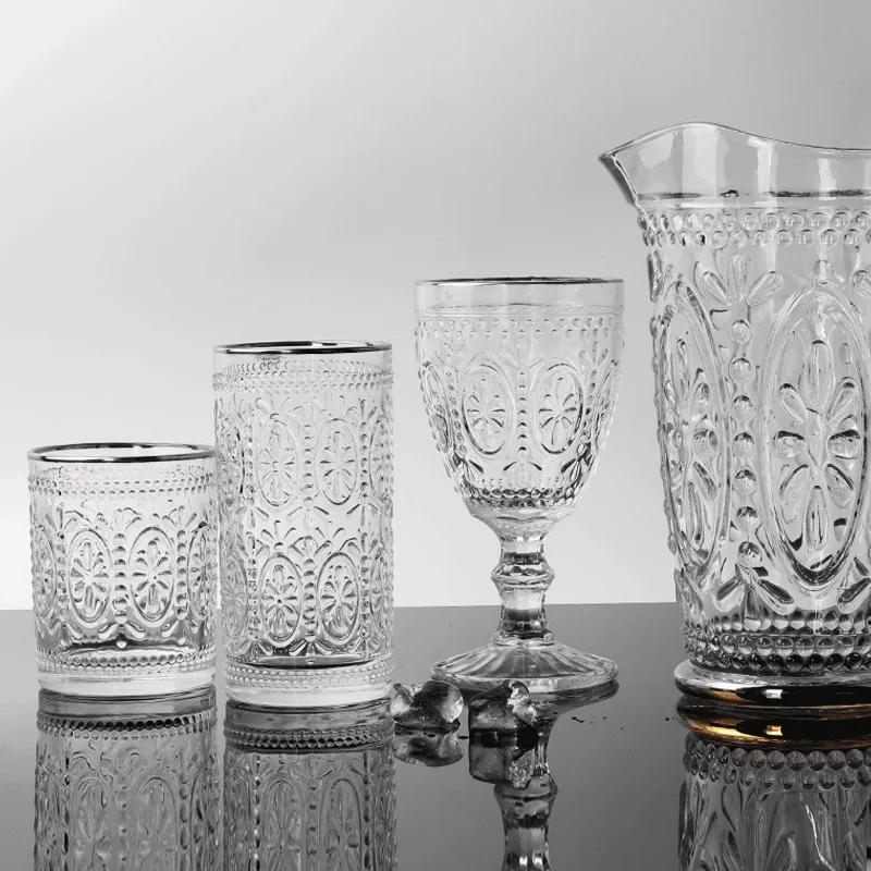 factory wholesale cheap drinkware clear ribbed vintage glassware glass wine goblets for wedding