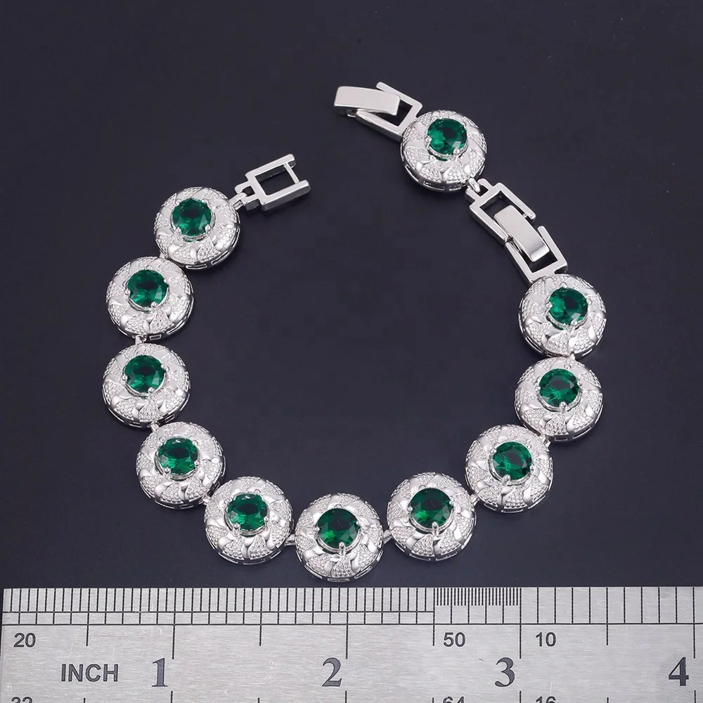 
Charm Gemstone Jewelry Big Round bangle Zircon Pendant 925 Sterling Silver Bracelet 