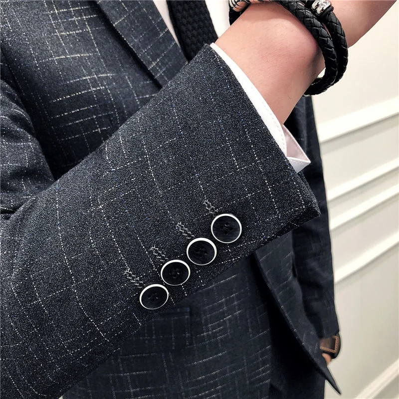 Смокинг для жениха мужской свадебный облегающий костюм из 3 предметов в клетку однобортный винтажный пиджак костюм для мужчин