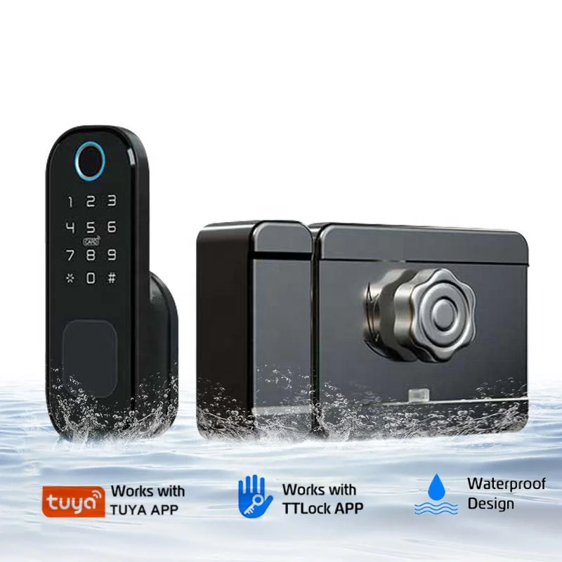 Waterproof Design TUYA APP Card Fingerprint Smart Lock Electronic Digital Door Lock Electric Rim Lock