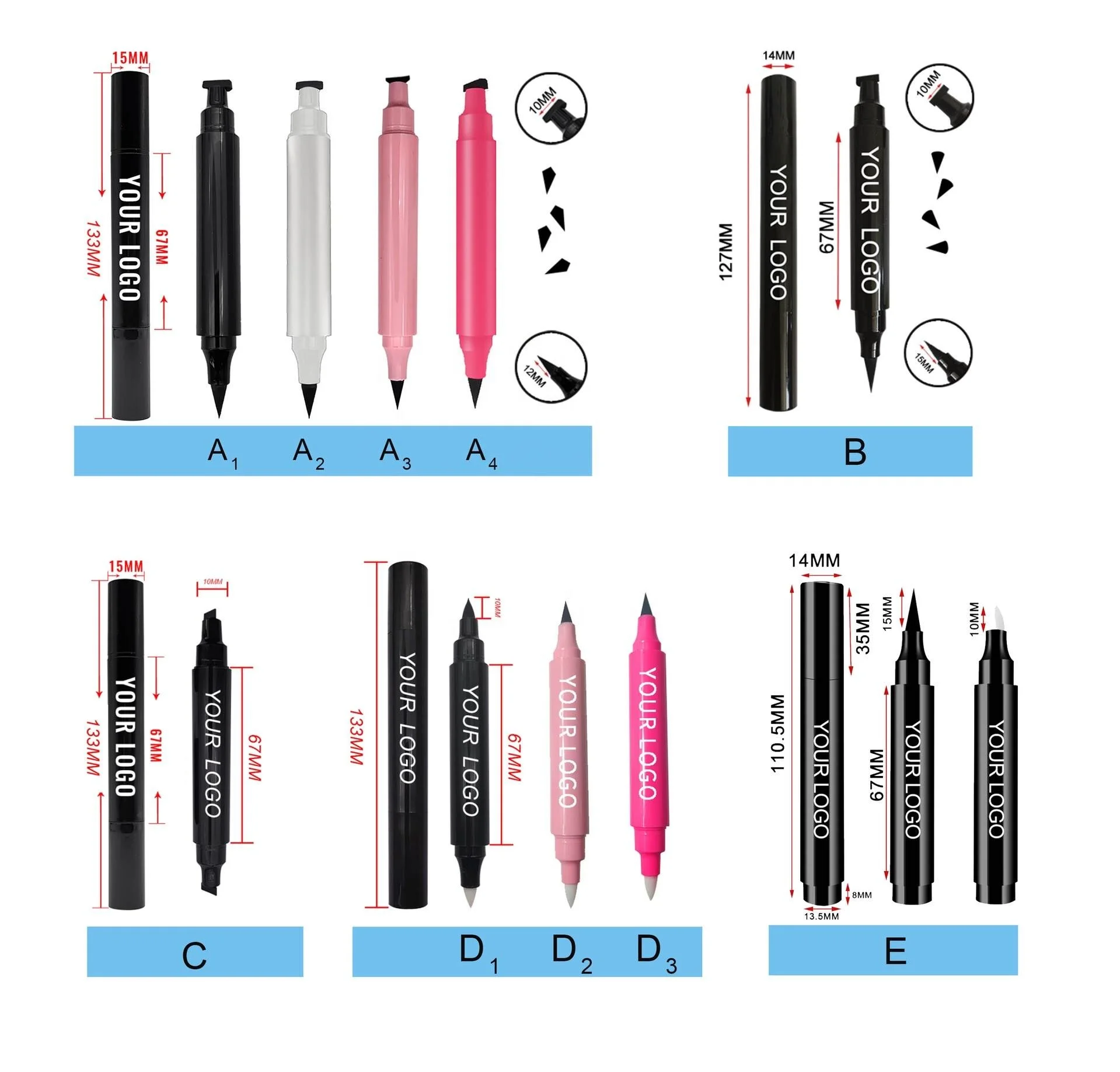 OEM Private Label Eye Liner Black Liquid Waterproof 2 in 1 Wing Stamp Eyeliner Double headed eyeliner