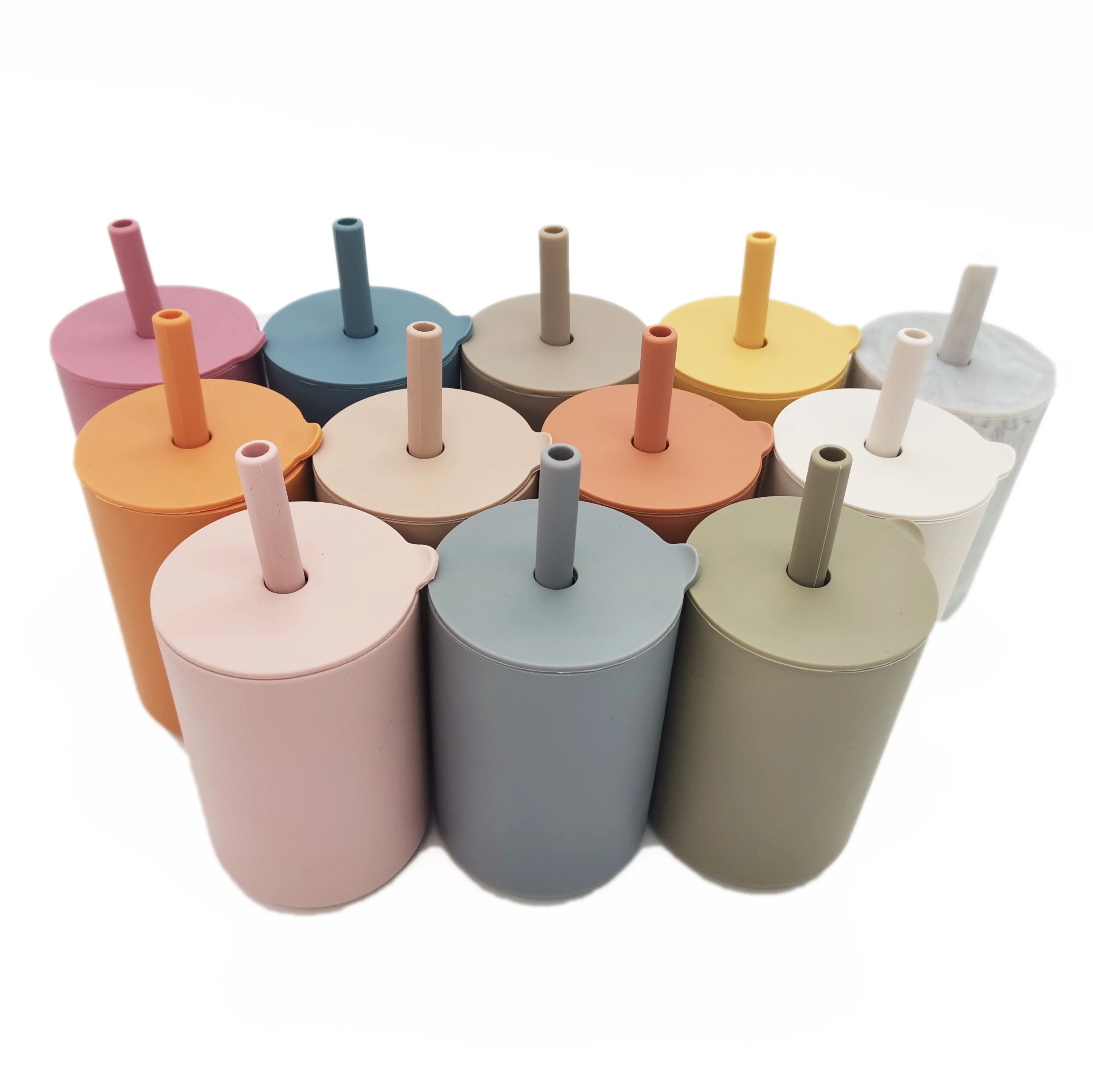 
2021 Custom Infant Training Silicone Baby Sippy Cups with Lid and Straw 