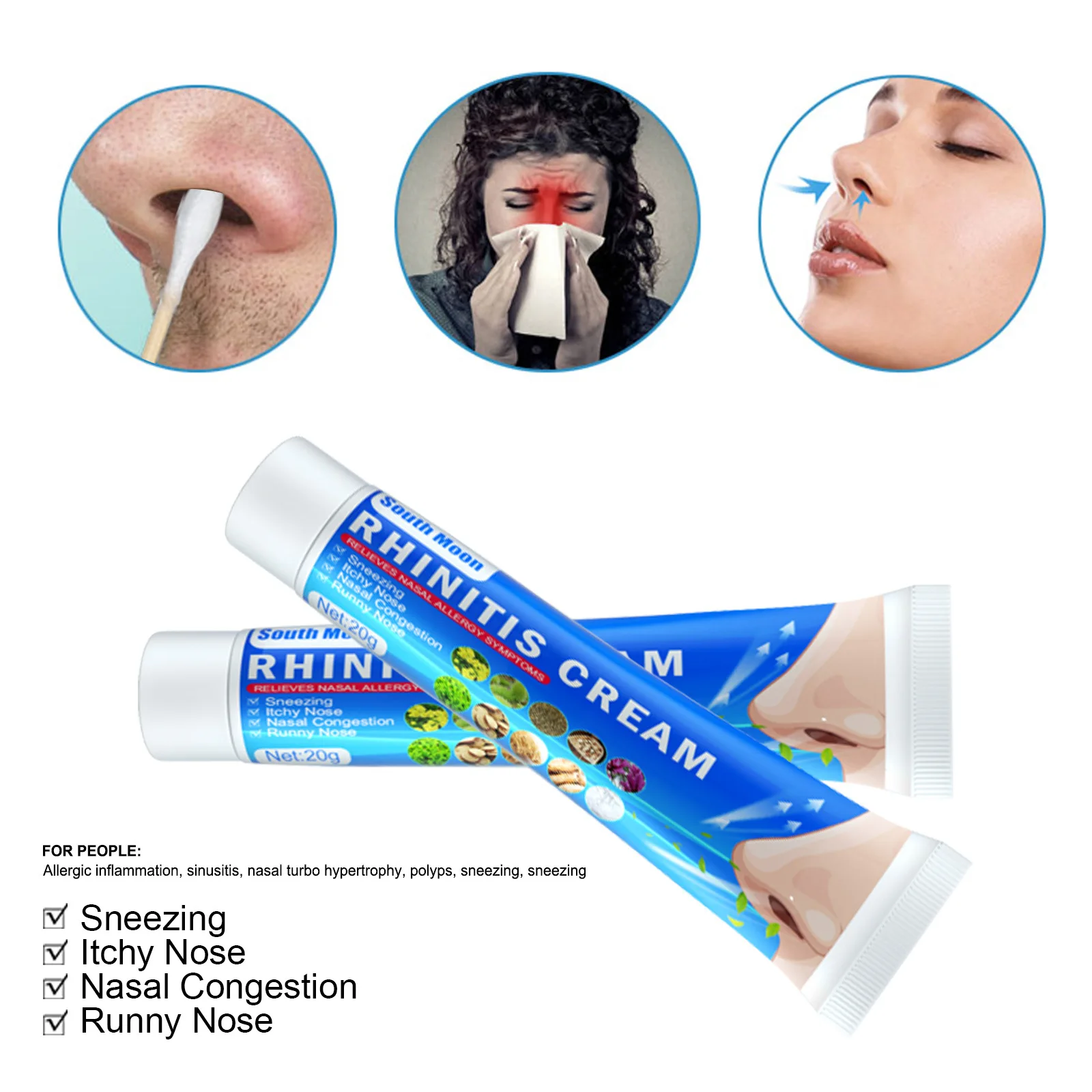 OEM South Moon cold sneezing headache sinusitis stuffy nose dry nasal cavity relief rhinitis cream with cotton swab