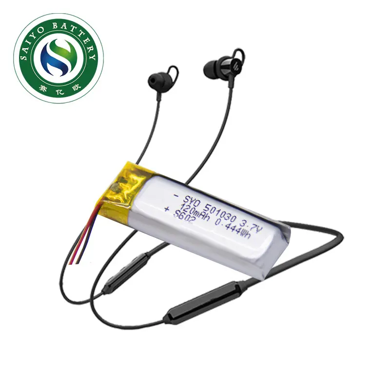 
501030 polymer lithium battery 120mah Sports Bluetooth headphone lithium battery 3.7V point reading pen battery customization 