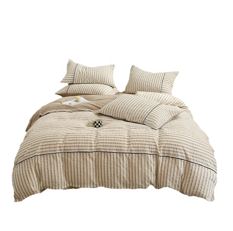 A-Class Maternal and Infant Cotton Linen Nordic Feng Shui Wash Free Cotton Full Cotton Duvet Cover Thickened Four Piece Set