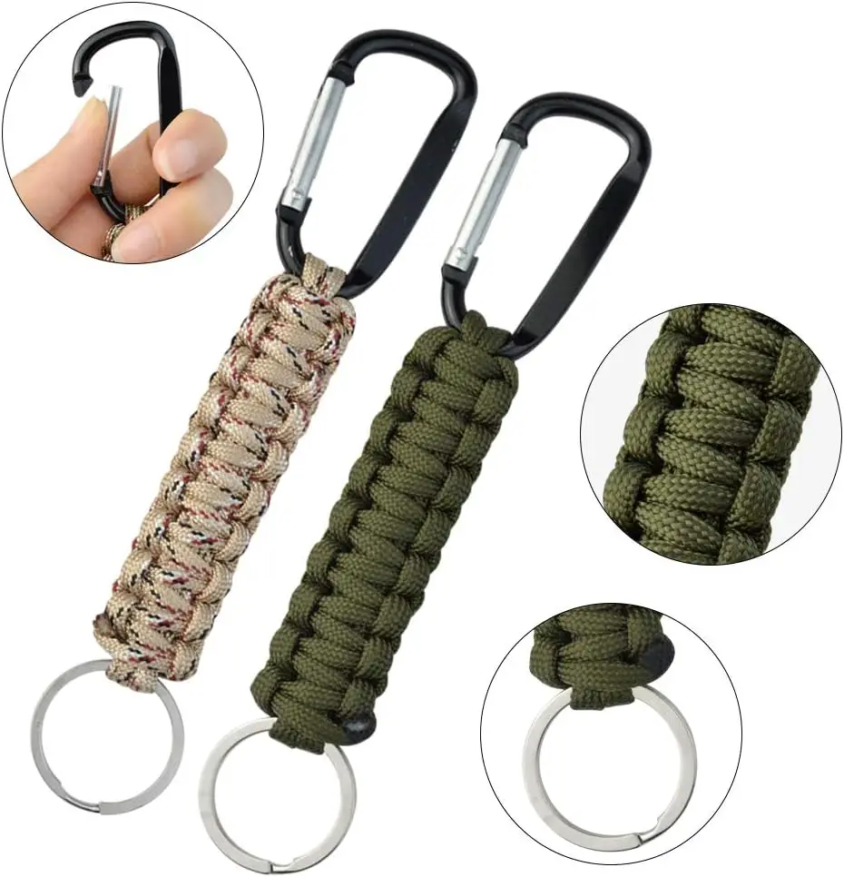 Anthrive Outdoor Men Camping 550lb Survival Metal Nylon Braided Lanyard Ring Hook Clip Paracord Keychains With Carabiner