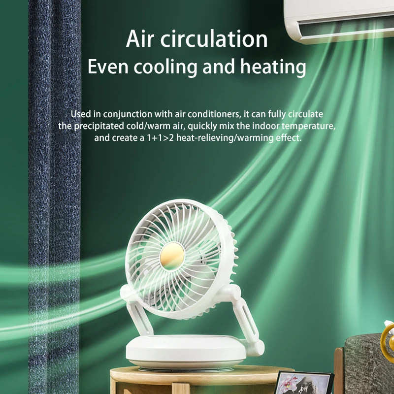 Newly Usb Rechargeable Travel Desk Folding Fan Big Capacity Shake Head Desktop Fan Three Speed Portable Fan with Light