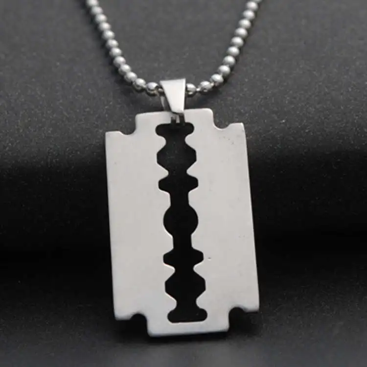HL-22 Wholesale Fashion Male Jewelry Stainless Steel Razor Blade Pendant Men Necklace