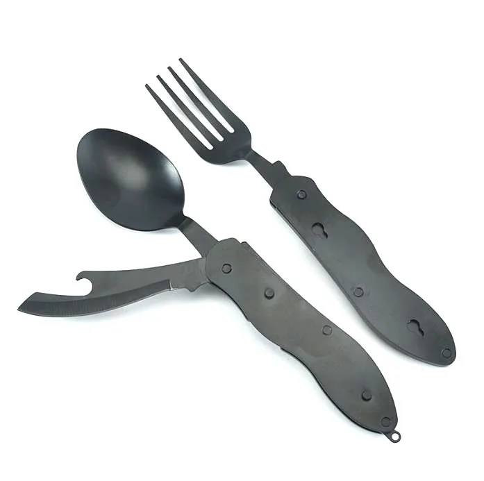 Multifunctional Camping Portable Detachable Folding BBQ Tableware steel cutlery knife spoons and fork flatware set