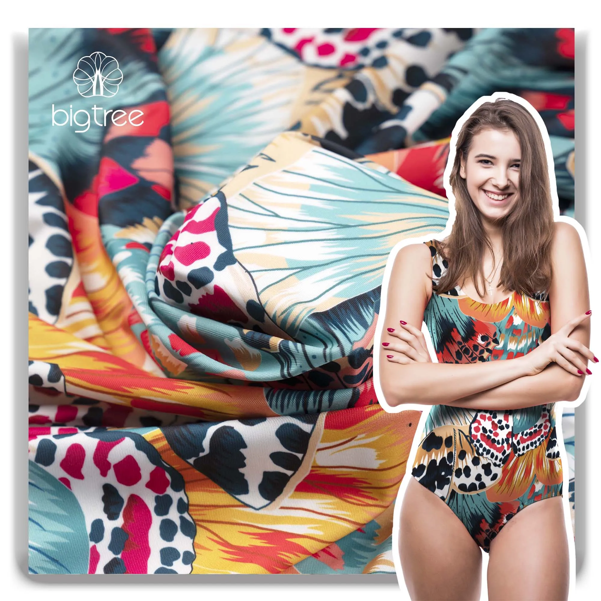 
hot selling wholesale digital printed swimwear fabric knitted butterfly 87% polyester 13%Spandex fabric 