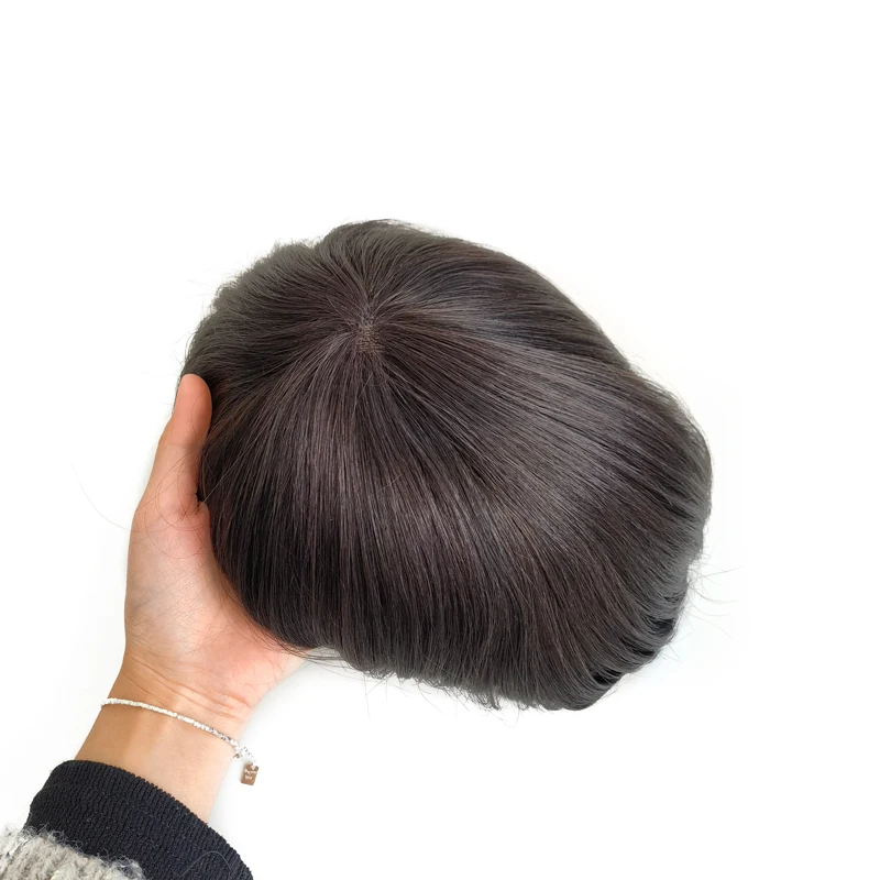 Full Thin Skin PU Reverse Knots Base Natural Human Hair Man Woman Toupee