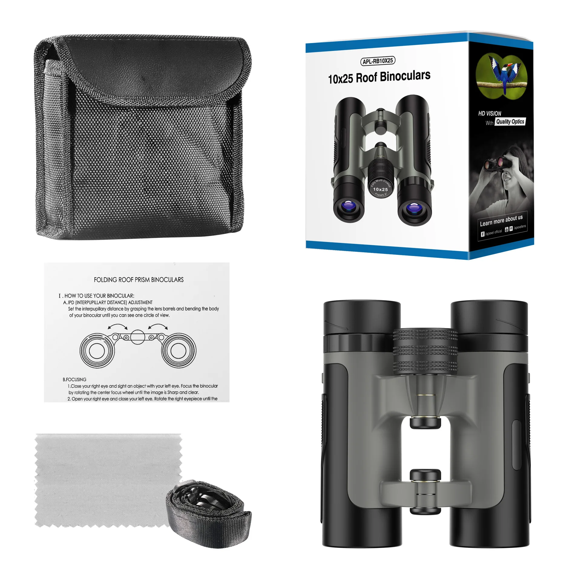 Bird Watching Outdoor Sports Games Concerts Compact Folding Easy Focus Clear Roof Prism 10X25 Binoculars