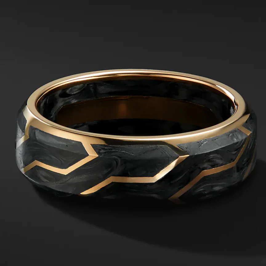 Модные новые мужские кольца из нержавеющей стали 18k позолоченный кованый углеродный браслет с 18K Золотое кольцо 8 5 мм