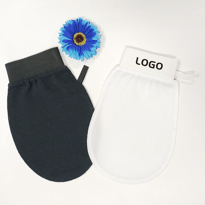 Customized Logo 100% Viscose Body Deep Cleaning Exfoliating Glove Biodegradable Black Exfoliating Gloves