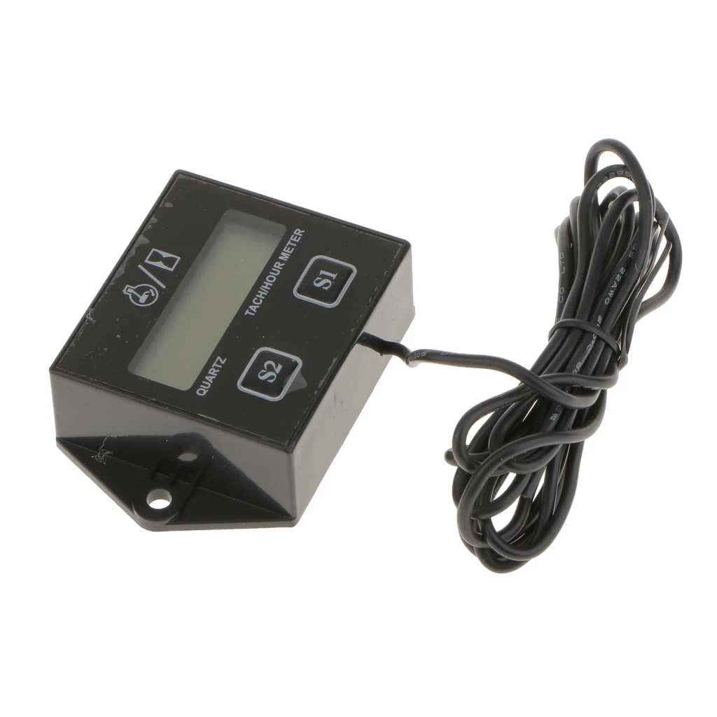 Waterproof LCD Digital Hour Meter Tachometer Small Engine Spark Motorcycle