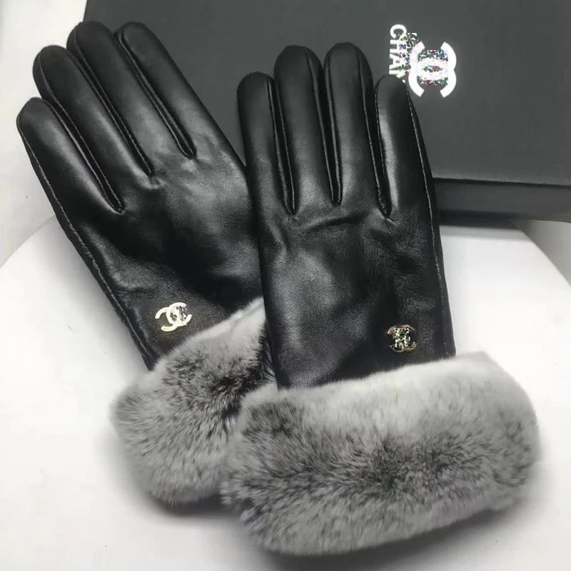 High-end fashion ladies sheepskin touch screen Rex rabbit plush brand winter warm fashion leather gloves