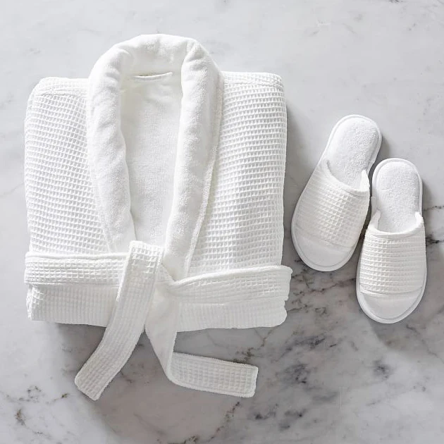 Embroidered Logo 100% Cotton Double Layer Lady Bathrobe Hotel White Waffle Terry Women Bath Robe