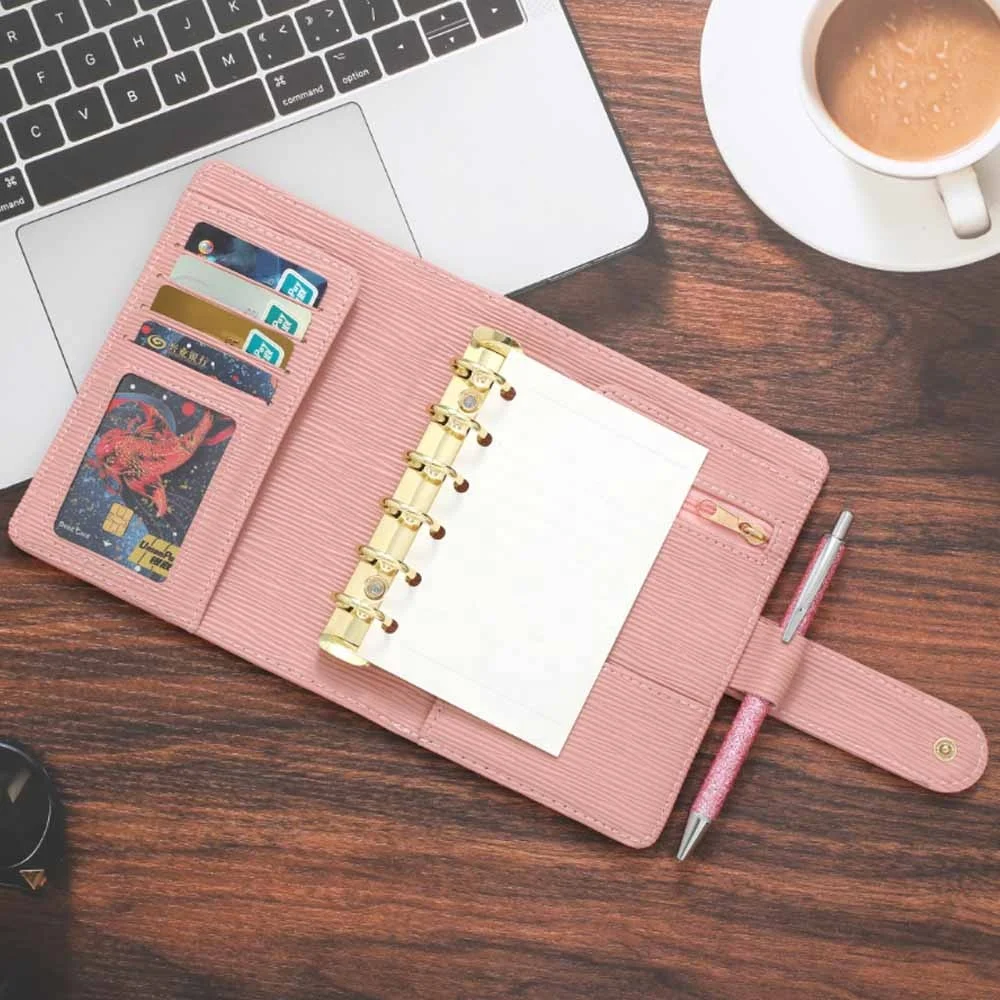 Hongbo Top Gift 19-Color Embossed Saffiano Epi Leather A7 Gold Ring Cash Budget Binder Organizer with Cash Envelope Available